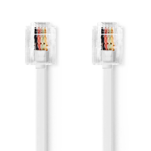 Telekomkabel | RJ11 Hane | RJ11 Hane | 2.00 m | Kabelns utformning: Platt | Plätering: Guldplaterad | Kabeltyp: RJ11 | Vit