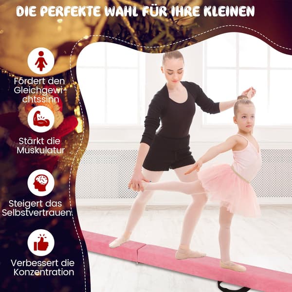 Sammenklappelig 270 cm lyserød gymnastikbalancebom til børn