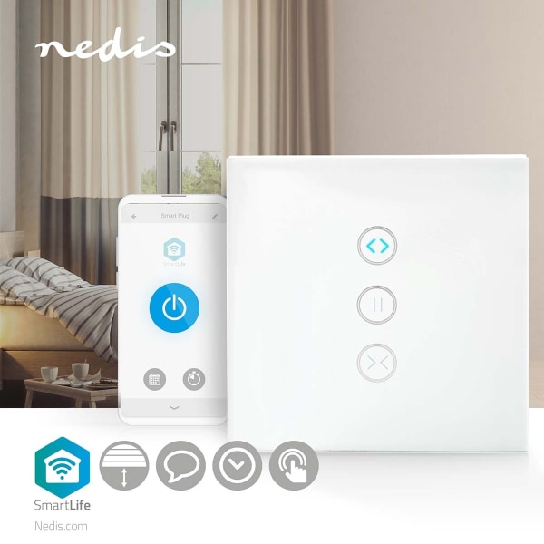 SmartLife Strömbrytare | Wi-Fi | Parasoll / Ridå / Slutare | Väggfäste | 300 W | Android™ / IOS | Glas | Vit