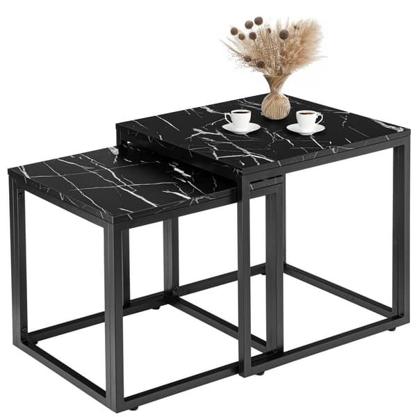 Soffbordsset – Svart marmor, metallram