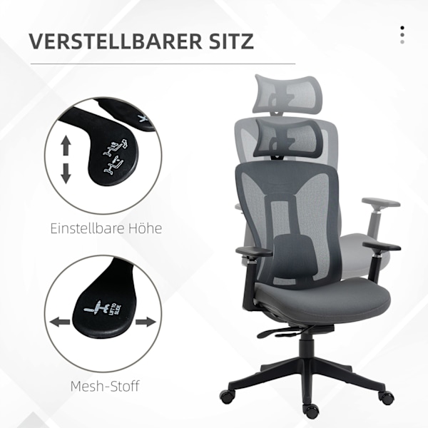 Kontorsstol Ergonomisk skrivbordsstol med liggande funktion Mesh Grey för bekvämt arbete och avkoppling