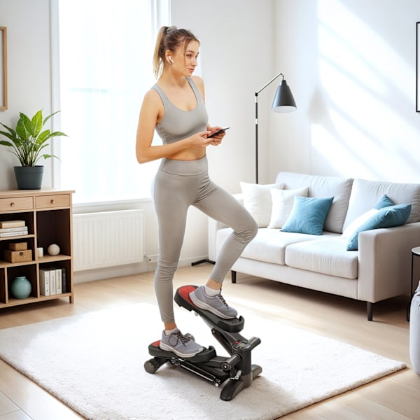 Mini-stepper för hemmatränare med LCD-skärm, fitness-stepper upp till 100 kg för benträning, träning för hemmakontor, svart