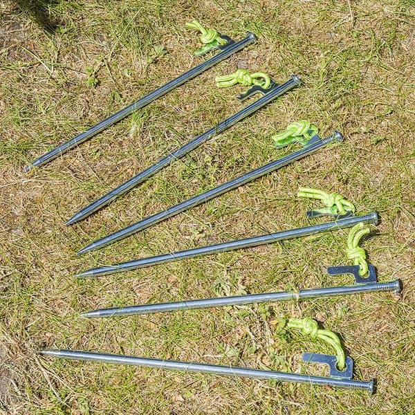 30 cm tältpinnar i galvaniserat stål, P-krok, set om 6