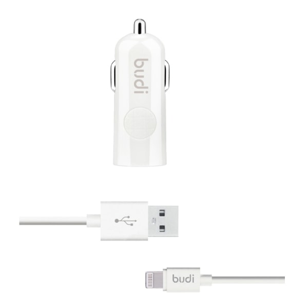 Budi - 1 USB-autolaturi LED-merkkivalolla + salamakaapeli