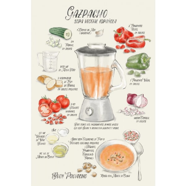 Gazpacho Illustrated Recipe In Spanish - 21x30 cm