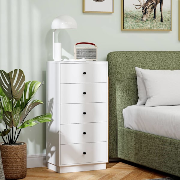 Kommode, skænk med 5 skuffer, skab af træmateriale, opbevaringsskab i moderne stil, skuffeskab, kommode til stue, soveværelse, entre, 47 x 29 x 95 cm,