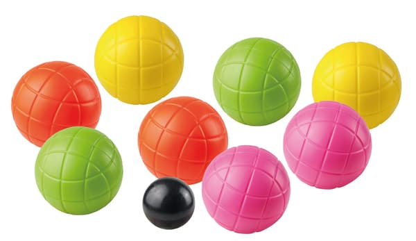 Bocciaboldsæt, 8 plastikbolde, 4 farver, målbold