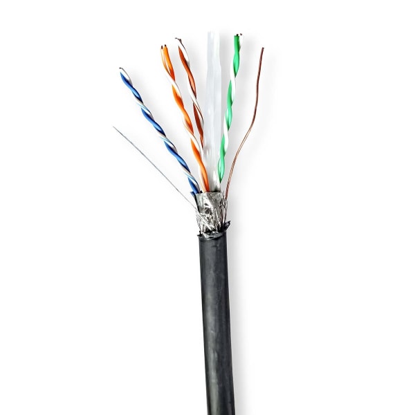 Netværkskabel Roll | CAT6 | Solid | S/FTP | Kobber | 100.0 m | Udendørs | Runde | PE | Sort | Gaveæske