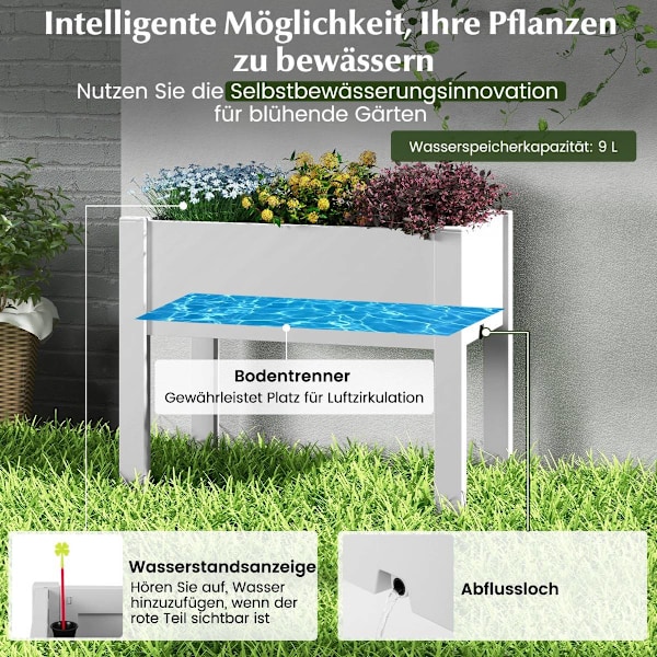 Højbed lavet af plastik, selvvandende haveseng, 53L, 76 x 45 x 61 cm, hvid