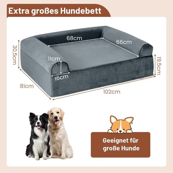 Ortopædisk hundeseng til gigt, vaskbart betræk, grå