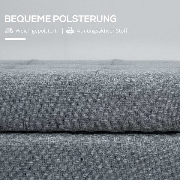 Bænk, Polstret Bænk Med Opbevaringsplads, Sengebænk Med Låg, Linnedlook, Brystbænk, Opbevaringsbænk Til Stue, Soveværelse, Grå