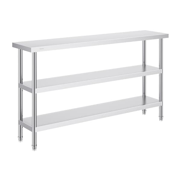 Förberedelsebord i rostfritt stål, 35 x 150 cm, hyllplan med 3 våningar
