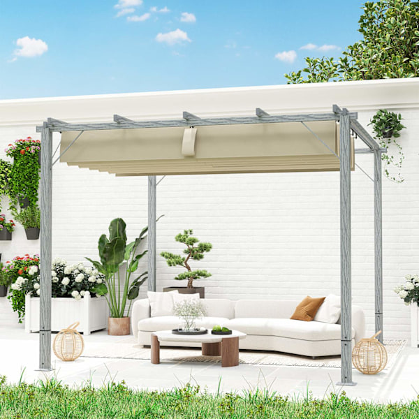 Pergola ca. 3x3m trädgårdspaviljong med magnetplatta, altantak av aluminium, trädgårdspaviljong med justerbart tak, fristående, UV-skydd 30+, för terr