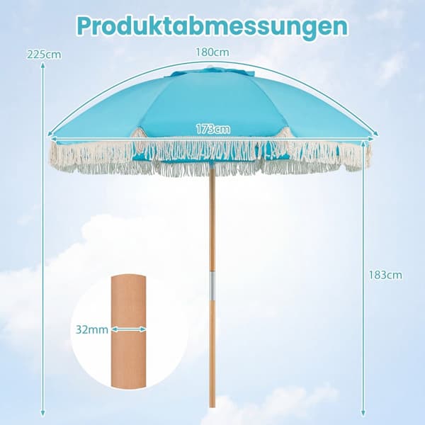 Boho haveparasol, 170 cm, blå, justerbar hældning