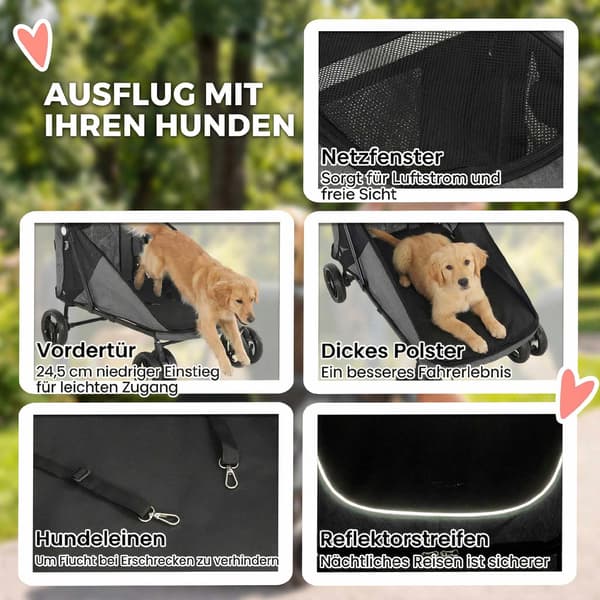 Sammenklappelig hundevogn til store hunde op til 30 kg, grå