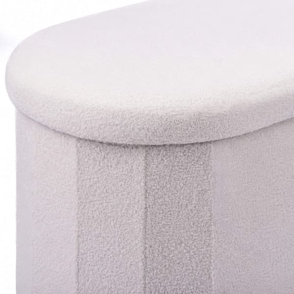 Vit förvaringsbänk i teddytyg – Klädd oval sits
