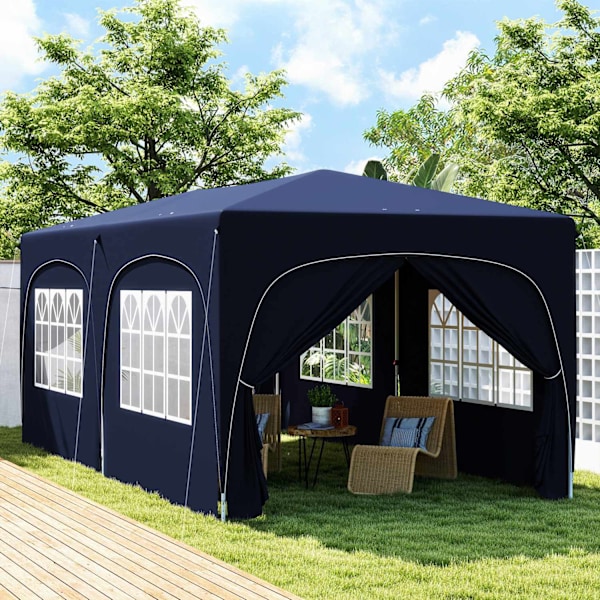 Lysthus ca 3x6m, vandafvisende, stabilt, vintertæt pop-up foldepavillon, UV-beskyttelse 50+, sammenfoldeligt partytelt, havetelt med 6 sidepaneler, lo