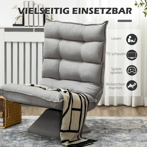 Gulvstol Justerbar Gulvsofa Drejelig Meditationsstol Relax Stol Lazy Sofa til Stue Kontor Lysegrå