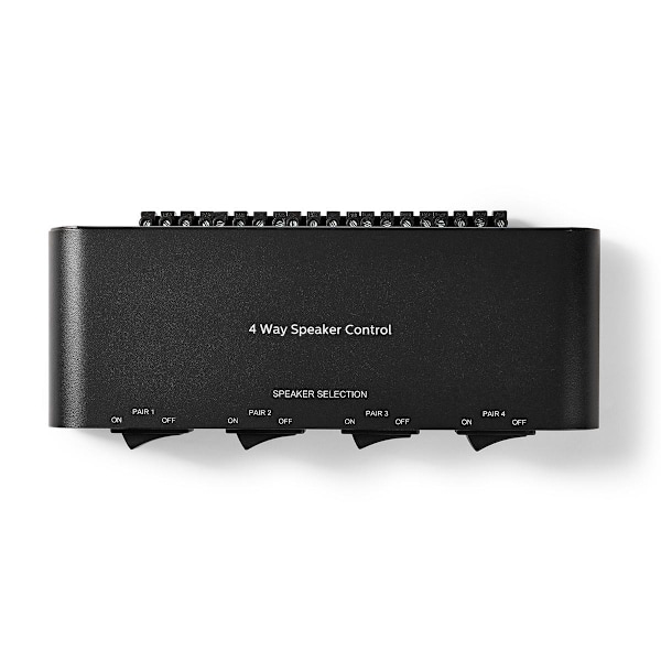 Højttaler kontrolboks | 4-Port port(s) | Terminal skruer | Højttalerimpedans: 4-16 Ohm | Maksimal Belastning pr. Kanal: 200 W | Aluminium | Sort