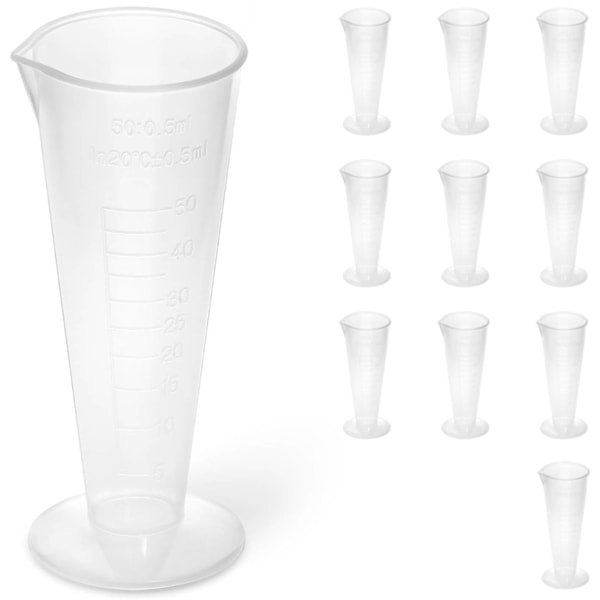 Muovinen laboratoriolasi 50 ml asteikolla - 10 kpl.