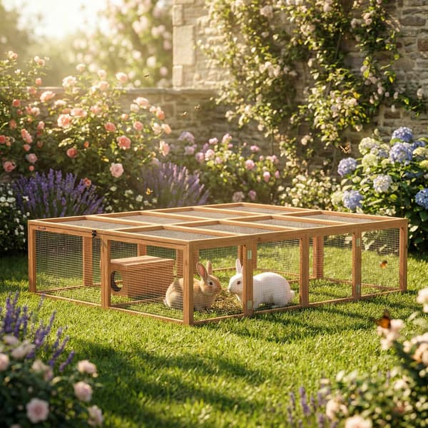Kaninbur med stor gård, modulär design, trä