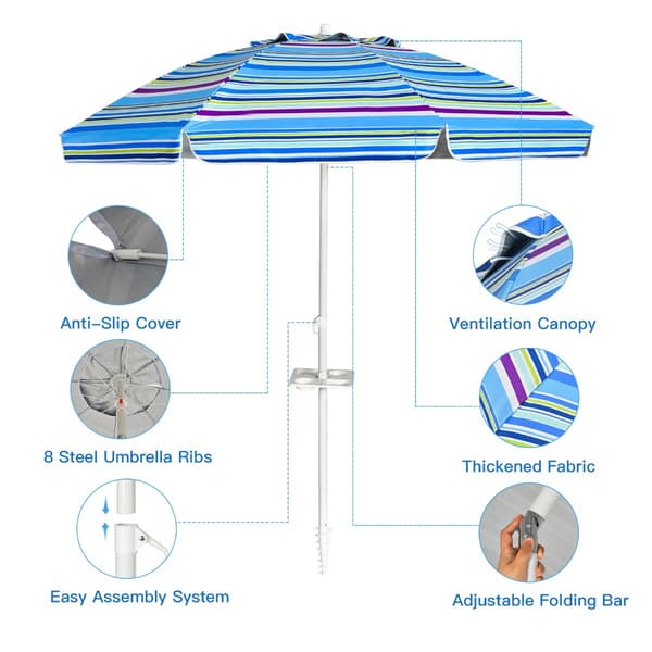 Strandparasol 200 cm, Vippebaldakin, Kopholder, Blå