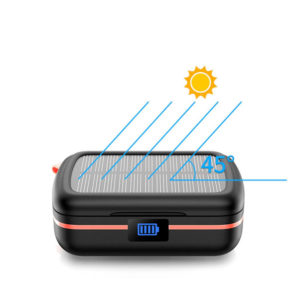 Vedenpitävät langattomat TWS-kuulokkeet aurinkolaturilla ja 2500mAh virtapankilla, musta