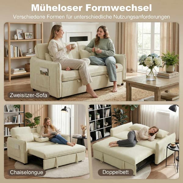 Säädettävä 3-in-1-vuodesohva mukitelineillä ja taskuilla