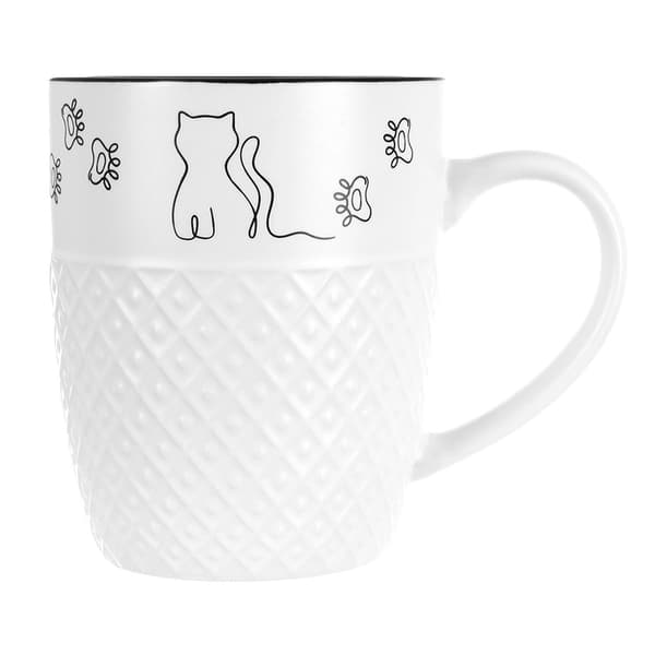 Porcelænskrus med kattedesign, 380 ml, hvid