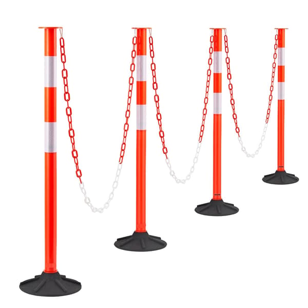 Trafikavgränsningsstolpar, 4-pack, viktad bas, kätting