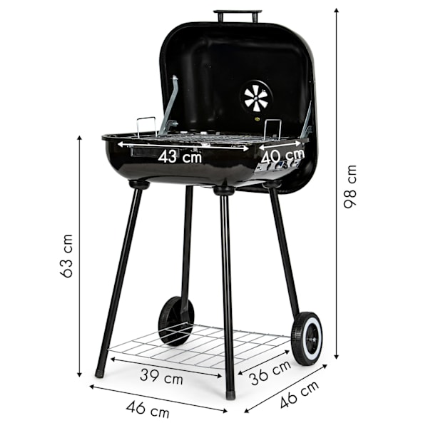 Havegrill med hængslet låg + hjul