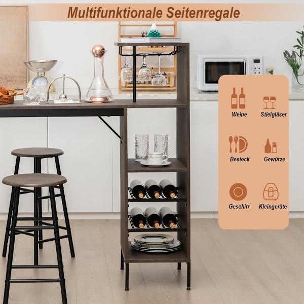 3-delat barbord & stolset matbordsset i bänkhöjd brun