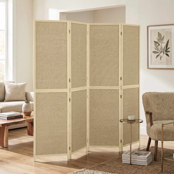 Rumsavdelare i bambu med 4 paneler, handvävd, 180x180 cm, naturfärgad