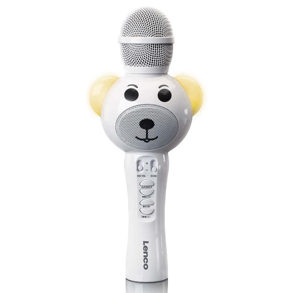 Bluetooth Karaoke Mikrofon med SD-kortplats, LED-lampor, Vit
