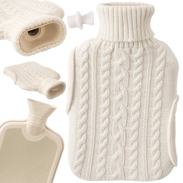 Lämmityspullo, jossa mukava neulottu beige kansi