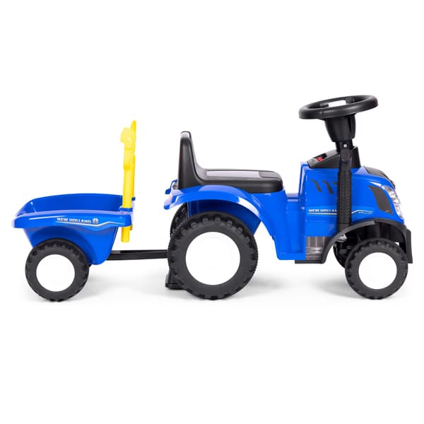 Ride-on traktor med trailer til børn, interaktivt rat, lyde, blå