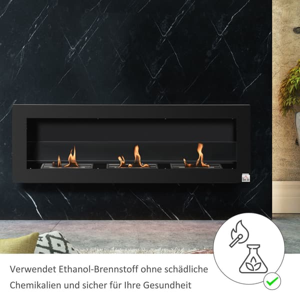 Indbygget Ethanol Pejs, 3 Brændere, 120cm, Sort