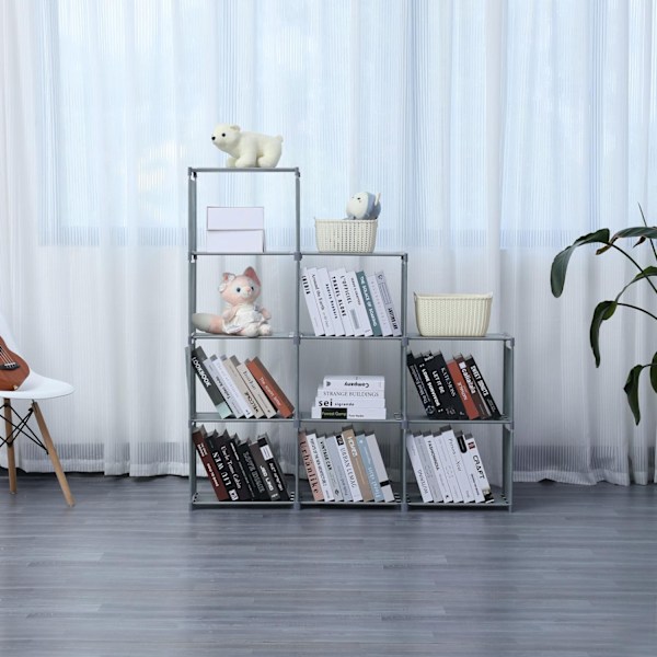 Herzberg HG-03633: 9-lags trappehylde Bogskab opbevaringsstativ (125x125cm) - Grå