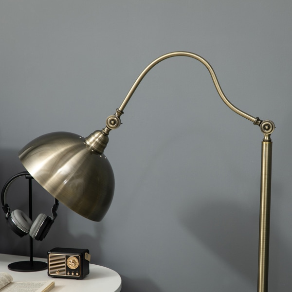 Gulvlampe Retro Buelampe Med Justerbar Lampeskærm, E27, Messing