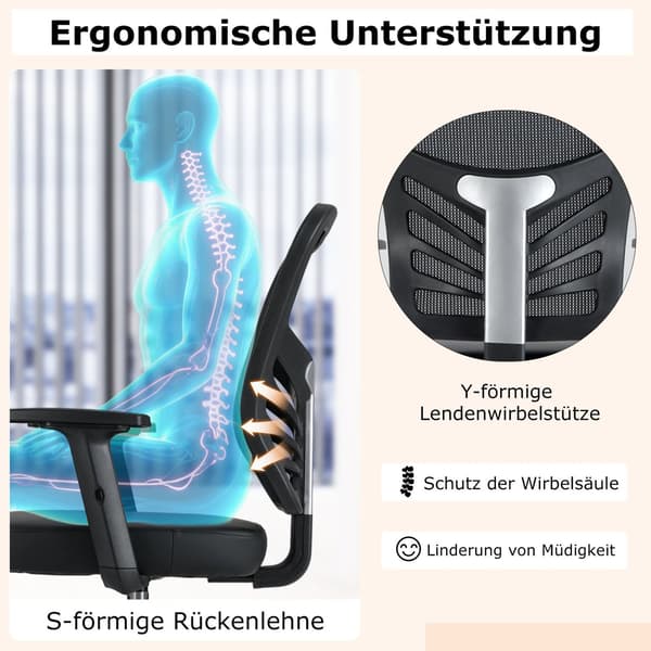 Ergonomisk kontorstol, justerbar sædehøjde 54-75 cm