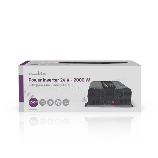 Pure Sine Wave Power Inverter, 2000W, 24V DC til 230V AC