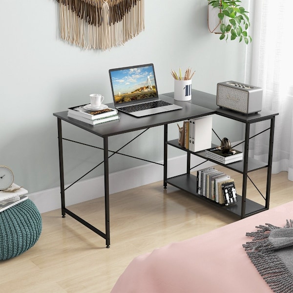 L-format skrivbordshörn datorbord med förvaringsfack kontorsbord 120 x 88 x 74,5 cm svart