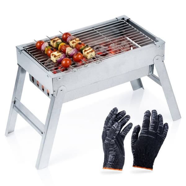 Sammenklappelig kulgrill i rustfrit stål med handsker