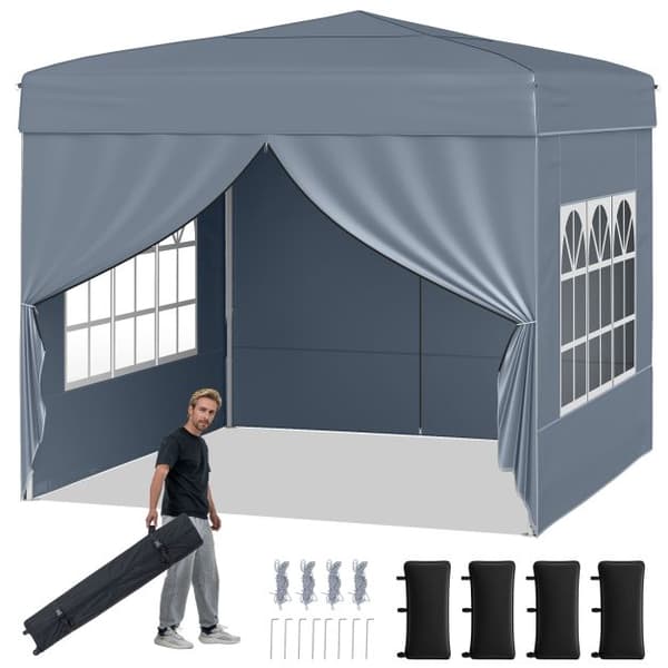10x10 Pop Up-tält med 4 sidoväggar, grått