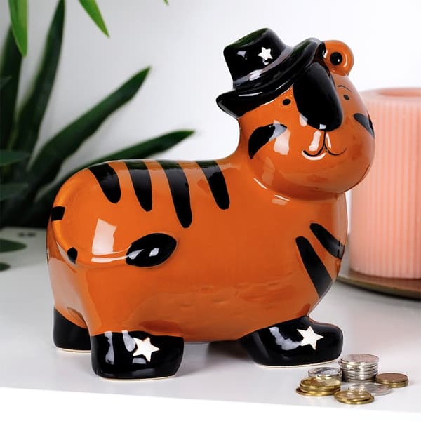 Keramisk spargris tiger