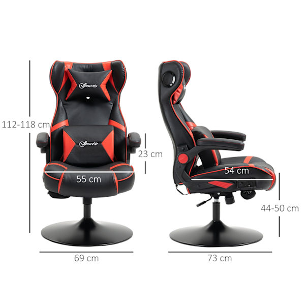 Spelstol Gungfunktion, Höjdjusterbar, Ergonomisk, Högtalare, Svank-/Nackstöd, Konstläder