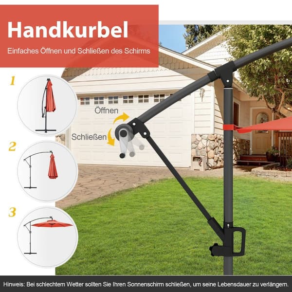 300 cm Solar LED terrasseparaply med håndsving, orange