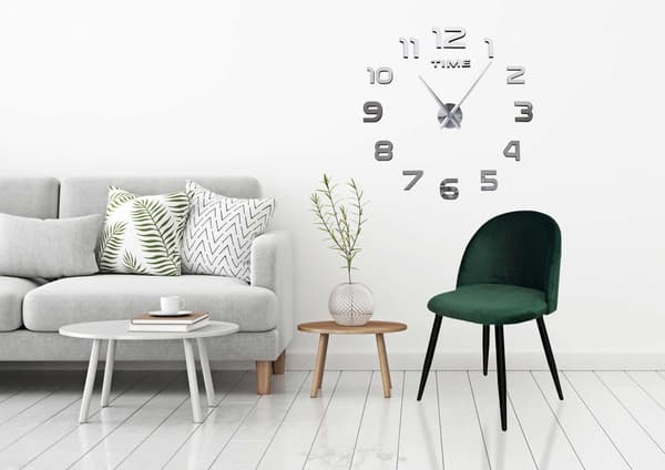 DIY-väggklocka, silverfärgad 3D, justerbar 65-130 cm