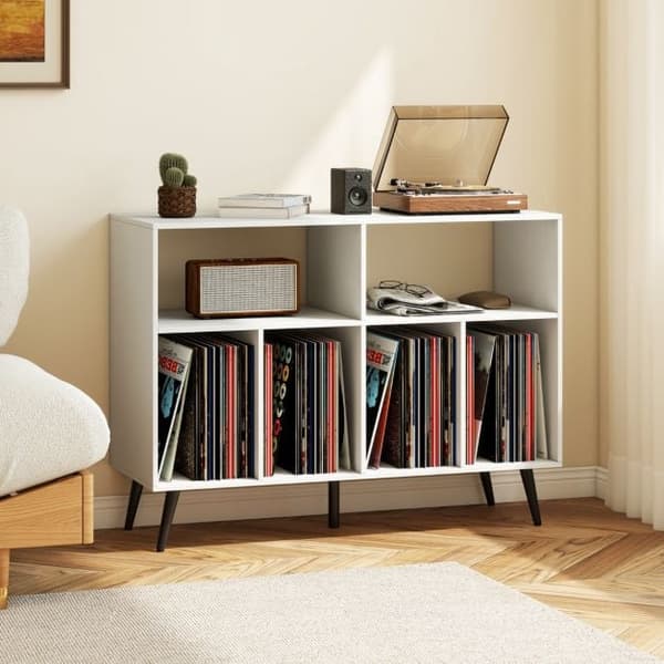 Skivspelarestativ, 3-våningars vinylförvaringshyllor, vit