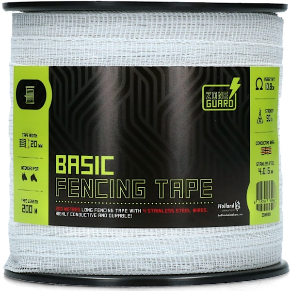 ZoneGuard 20 mm Basic hegnstape hvid 200 m (4 ledninger)